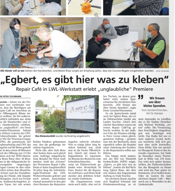 Bericht Repair Cafè Soester Anzeiger 07.10.20
